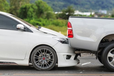 Two cars in a rear-end accident